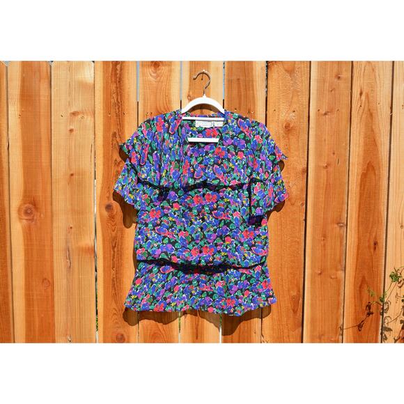 Vintage 1980s Liz Roberts Floral Chiffon Blouse - Picture 1 of 6